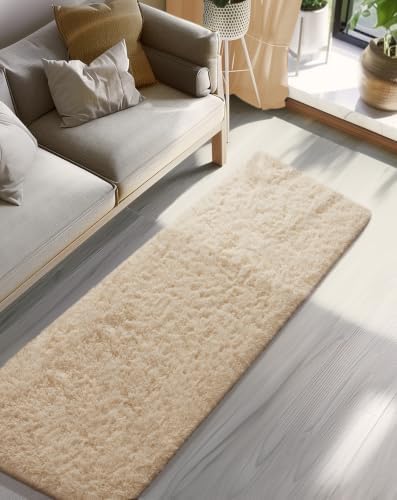 Ophanie 2x8 Runner Rug for Hallway,Upgrade Non-Slip Fluffy Soft Bedside Rugs,Bedroom Living Room Beige Shaggy Carpet