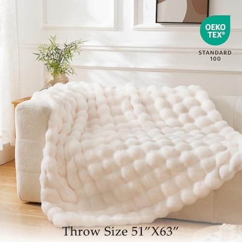 BENVWE Faux Fur Throw Blanket for Couch - Cozy Plush Fluffy Soft Thick Bubble Blanket for Living Room Home Decor