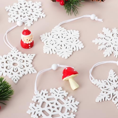 PPRAFDD 16PCS White Wooden Snowflakes Ornaments Christmas Decoration