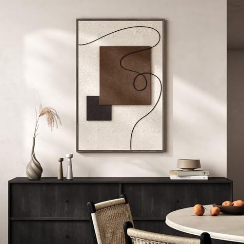 Framed Neutral Abstract Wall Art, 3D Textured Artwork for Walls, 24x36 In