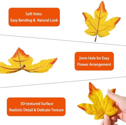 100 Pcs Artificial Maple Leaves Bulk (Medium-Leaf Orange Yellow)