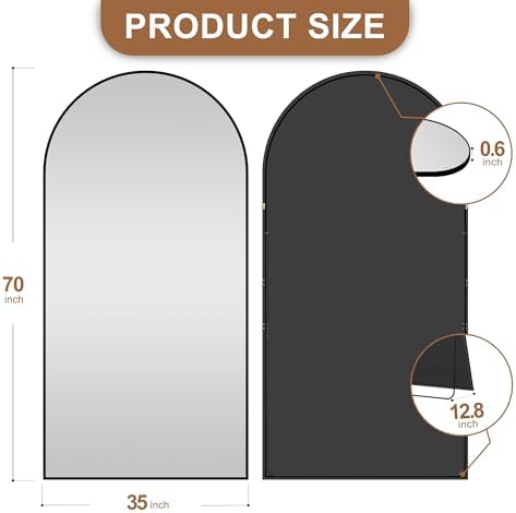 Delma Arched Full Length Mirror with Stand, 70x35 Black Floor Mirror