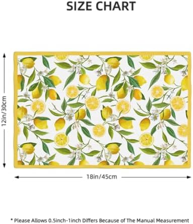 Lemon Placemats Set of 6 18x12 Inch Summer Fruit Yellow Linen Place Mats Heat-Resistant Washable Wipeable Flowers Table Mat for Party Kitchen Dining Room Dinner Table Decor