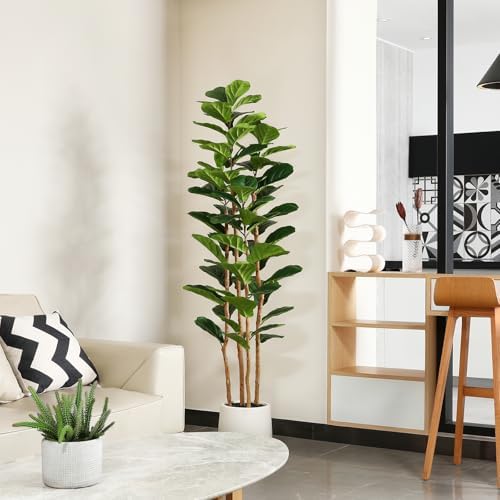 6FT Artificial Fiddle Leaf Fig Tree with White Planter for Home Decor