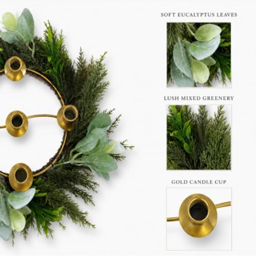 Yinder Pine Branches Wreath 14" 5-Hole Gold Centerpiece