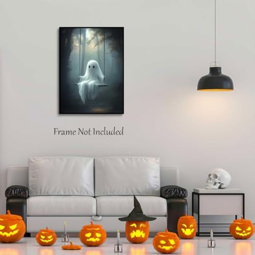 ILLBDR Halloween Cute Ghost Canvas Wall Art Poster 12x16 inch