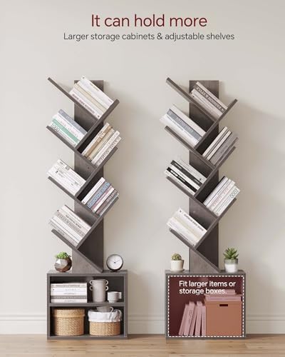 SUNMORY 6 Tier Tree Bookshelf, Tall Small Bookcase with Storage Cabinet