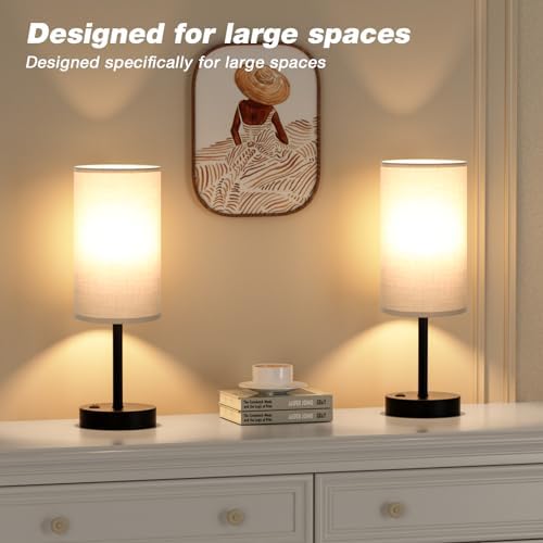Fenmzee 17.4" Grey Lamp for Bedroom - Dimmable Touch, USB A+C, AC Outlet