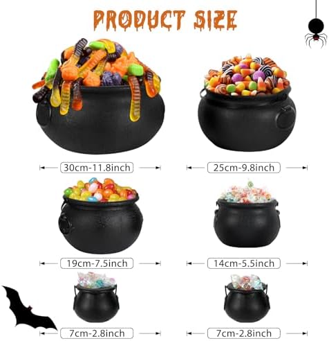 Halloween Decorations Indoor, 6 Pack Large Black Plastic Witches Cauldron