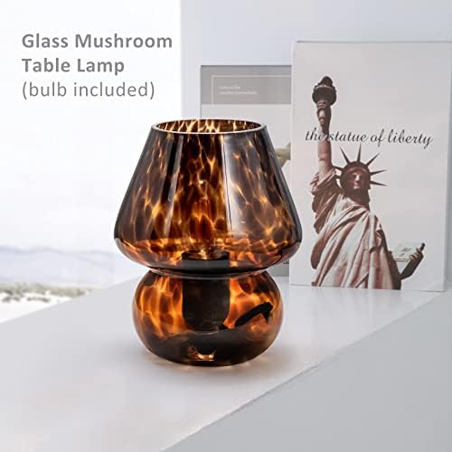 ONEWISH Mushroom Lamp Small Vintage Table Lamp for Bedroom Set of 2, Nightstand Bedside Lamp Translucent Glass