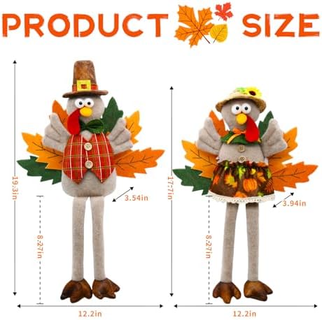 2 Pack Thanksgiving Turkey Decor, Fall Harvest Table Farmhouse Decorations