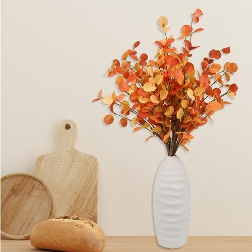 HomeKaren Fall Stems 6 Pcs Artificial Eucalyptus Fall Leaves 27.5 inch Fall Floral Picks, Fall Branches Decor for Vase, Fall Vase Filler Decoration Indoor