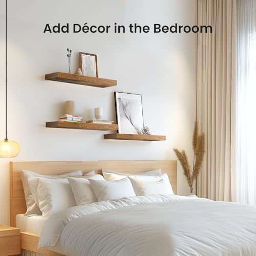 Amada 15.7" Floating Shelves for Wall Decor & Storage, Set of 3, Brown