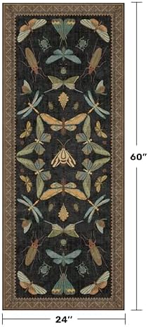 2x5 Black Washable Kitchen Runner Rugs Non Skid Washable - Gothic Runner Rug for Entryway, Kitchen, Insect Print Stain