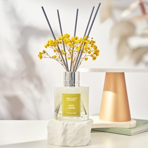 Airkeep Reed Diffuser Set,6.76 fl oz (200 ml) - White Jasmine Oil Diffusers with 8 Reed Sticks, Home Fragrance Reed