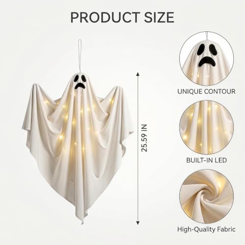 Halloween Decor Outdoor 3PCS Hanging Ghost, Light Up LED Ghost for Yard