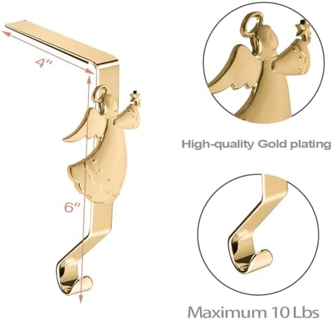 Christmas Stockings hooks, Gold Christmas Stockings holder for Mantle Set of 5, Reusable Christmas Stocking Hooks, No-Damage Xmas Hanger for Fireplace Stand Christmas Decoration Ornaments Hanging