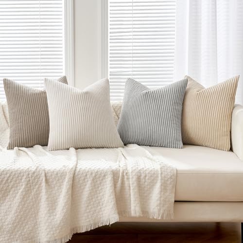 MIULEE Soft Corduroy Decorative Throw Pillow Covers Neutral Tan 18x18