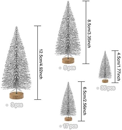 KUUQA 60 Pcs Mini Christmas Trees Bottle Brush Trees, Silver