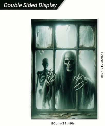 Grim Reaper Halloween Window Cover, 31 x 47 Inch Horror Themed Curtain, Halloween Photo Backdrop Tapestry for Festival Home, Indoor/Outdoor Decor, Garden, and Party Supplies