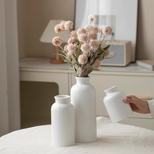 Large Modern Ceramic Vase Set / Large Matte Glaze White / 10 Inch