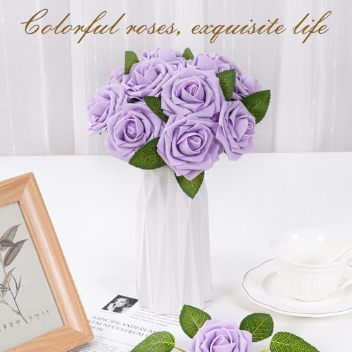 BLEUM CADE 36Pcs Artificial Flowers Fake Foam Roses with Stems for Wedding