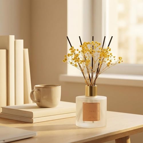 Cocorrína Reed Diffuser - Warm Vanilla Scented Diffuser with 8 Sticks Home Fragrance Reed Diffuser for Bathroom Shelf