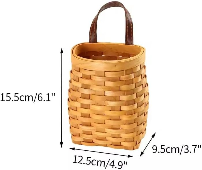 Small Hand-Woven Wood Storage Basket Portable Wall Hanging Flower Basket Organizer Fruit Vegetable
