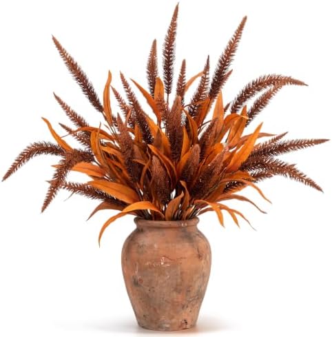 6 Pcs Fall Artificial Dog Tail Grass Fake Stems, Autumn Orange