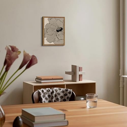 Framed Abstract Floral Wall Art, Neutral Line Flower Canvas Wall Decor Painting, Modern Minimalist Botanical Poster