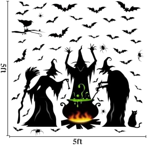 Bunny Chorus Halloween Decorations Window Clings Decor, Extra Large 3 Witches with Black Cat Bat Spider Cauldron Silhouette Halloween Window Stickers Indoor, School Home Office Party Supplies 4 Sheets