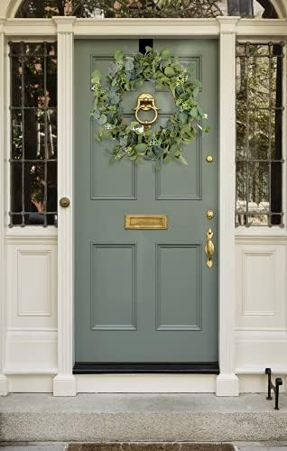HomeKaren Eucalyptus Wreaths for Front Door 22", Handmade Green Leaves Wreath for Summer, Spring and All Seasons, Greenery Floral Wreath for Wall and Outside