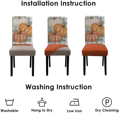 Fall Chair Covers Set of 6,Autumn Pumpkin Dining Slipcovers,Thanksgiving Parsons Chair slipcover Elastic Removable Washable Fall Decor for Home Orange