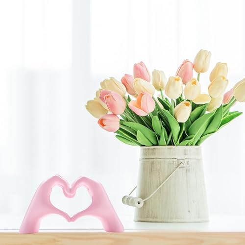 Small Heart Hands Sculpture Decor for Living Room Bedroom Bookshelf Coffe Table and Office Display, Love Finger Statue
