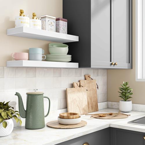 Fixwal Floating Shelves for Wall Decor (White, Set of 2, 15.7 Inch)