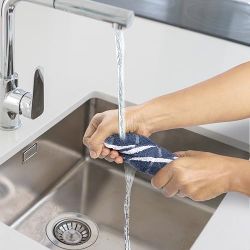 Urban Villa Kitchen Towels Cotton Dish Towels 12”x12” (Set of 6) Blue White