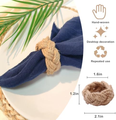 Woven Napkin Rings Set of 12, Natural Cotton Yute Napkin Holder Brown