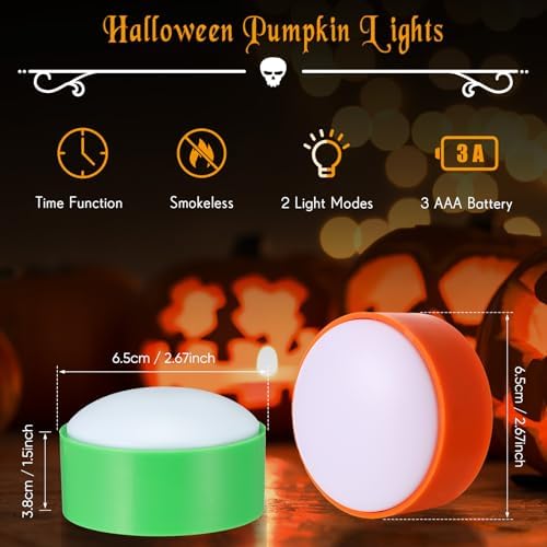 Riakrum 6 Pack Halloween Pumpkin LED Lights, Green, Orange, Purple