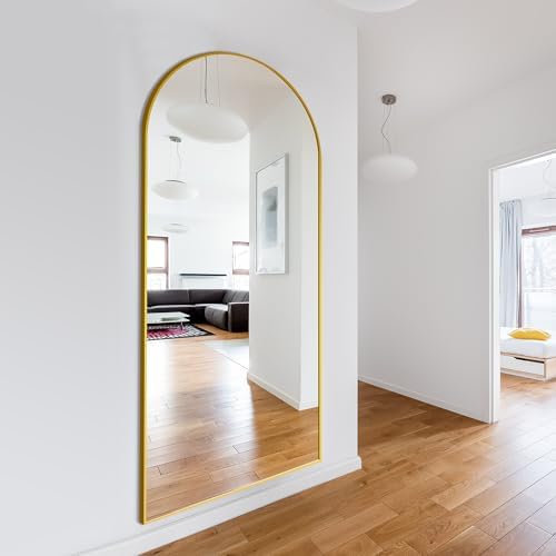 Delma Arched Full Length Mirror with Stand, 75x35 Gold Floor Mirror