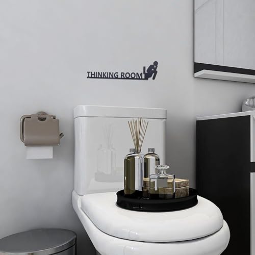 Thinking Room Funny Bathroom Door Sign & Funny Wall Art - Metal Rust-Resistant Decor with Humorous Quotes | Black Matte Bathroom Signs for Restroom | 13.8''x3.2'' Unique Toilet Door Topper Decor