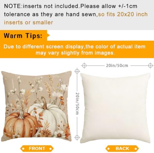 Fall Pumpkin Flower Brown Pillow Covers 20x20 Set of 2 Decor