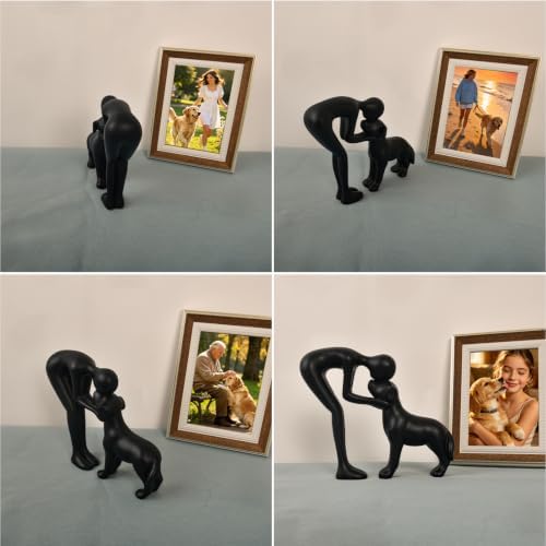 Abstract Person and Dog Sculpture Head-to-Head Figurine Black