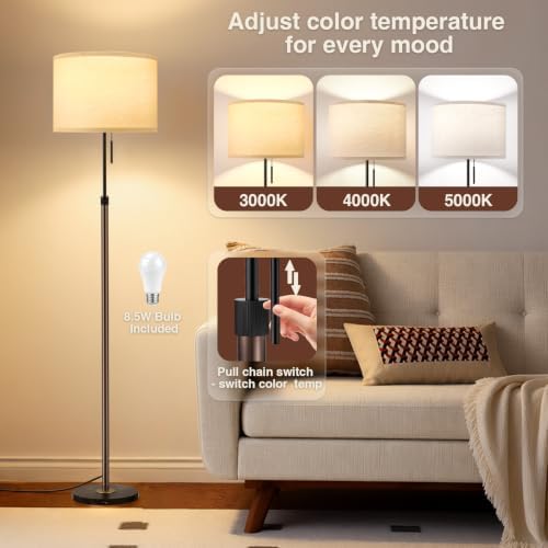 Ambimall Height Adjustable Modern Floor Lamp, Brown & Black