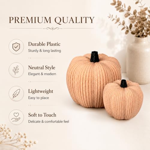 RattanView 2 Pack Pumpkin Fall Decor, Faux Pumpkin for Farmhouse Home Decor