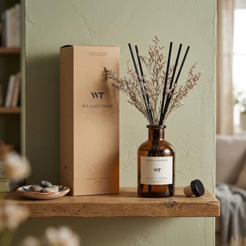 WEALD TRIBE Flower Reed Diffuser Set Vanilla Cinnamon Scent for Bathroom Air Fresheners | 4.0 fl oz Fragrance Oils with