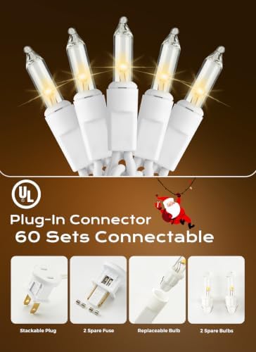 Minetom LED Clear Christmas String Lights, 50 Count 10 Feet LED Christmas Lights Bulb, Christmas Decorations Indoor, Christma Tree Lights for Indoor Outdoor Xmas Wedding Party Festival