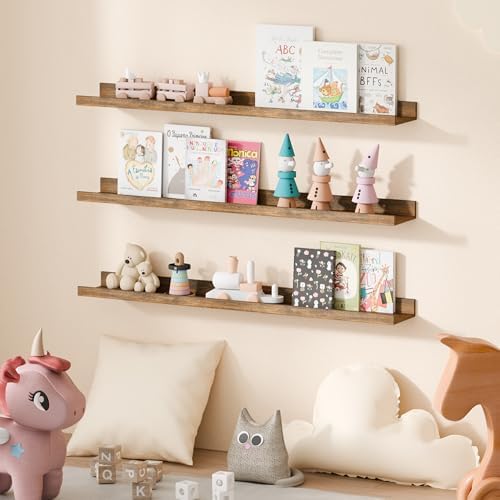 upsimples Floating Shelves for Wall Decor and Storage, Brown, 6Pcs 35.5''