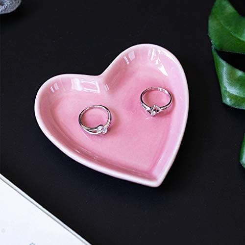 Ceramic Heart Shape Jewelry Trays Jewelry Dishes Ring Holders Storage / Pink / Set of 4