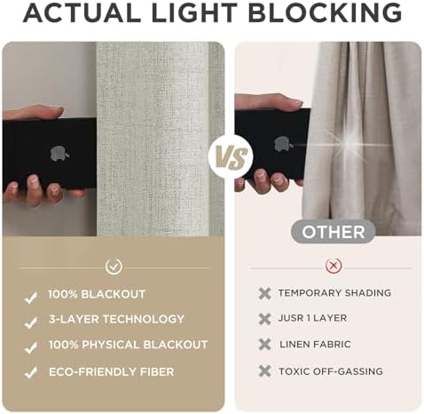 Joydeco Blackout Curtains for Bedroom - 100% Light Blocking 2 Panels Light Beige Drapes 37"W x 72"L, Thermal Insulated