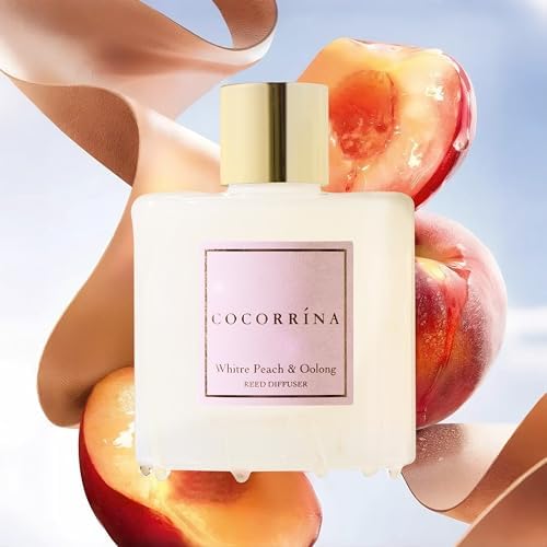 Cocorrína Reed Diffuser Sets - 6.7 oz. White Peach& Oolong Scented Diffuser with 8 Sticks Home Fragrance Reed Diffuser